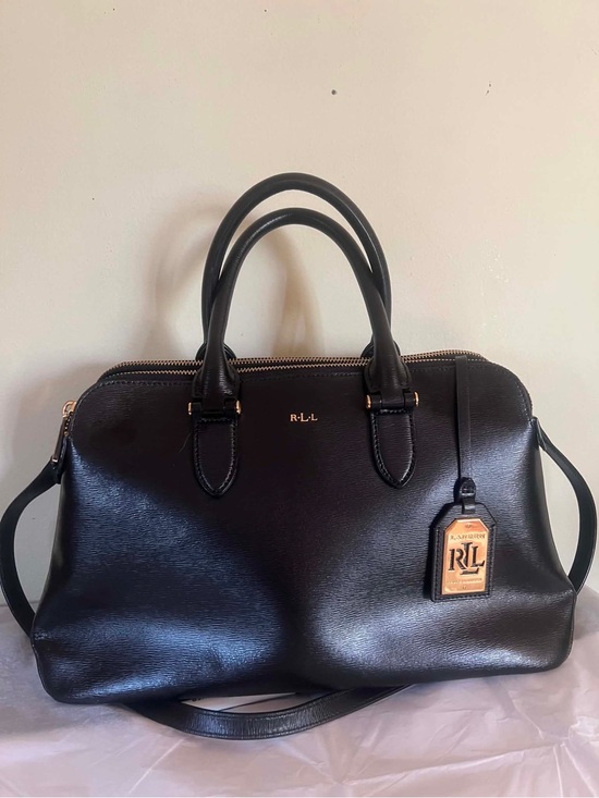Ralph Lauren Handbags - Ralph Lauren Black Leather Satchel with Gold Logo Tag Accent